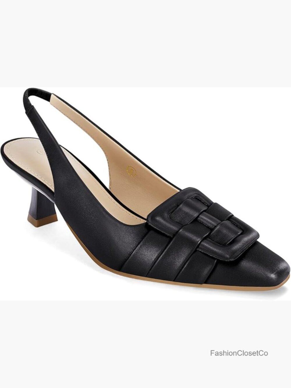 Women's Slingback Kitten Heels Pointed Toe Dress Pumps Faux Leather Low Heel